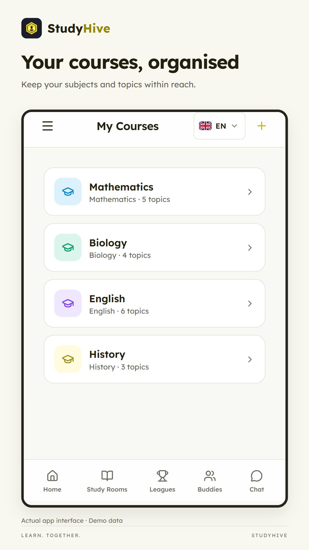 Organized courses in StudyHive