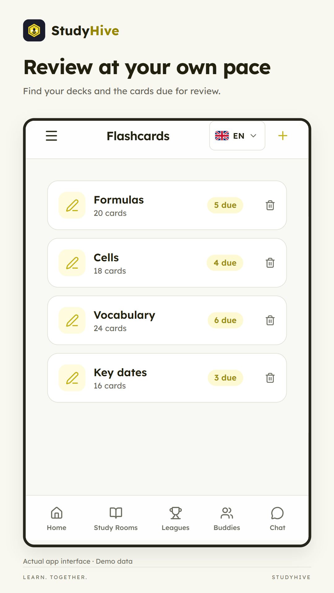 Flashcards screen