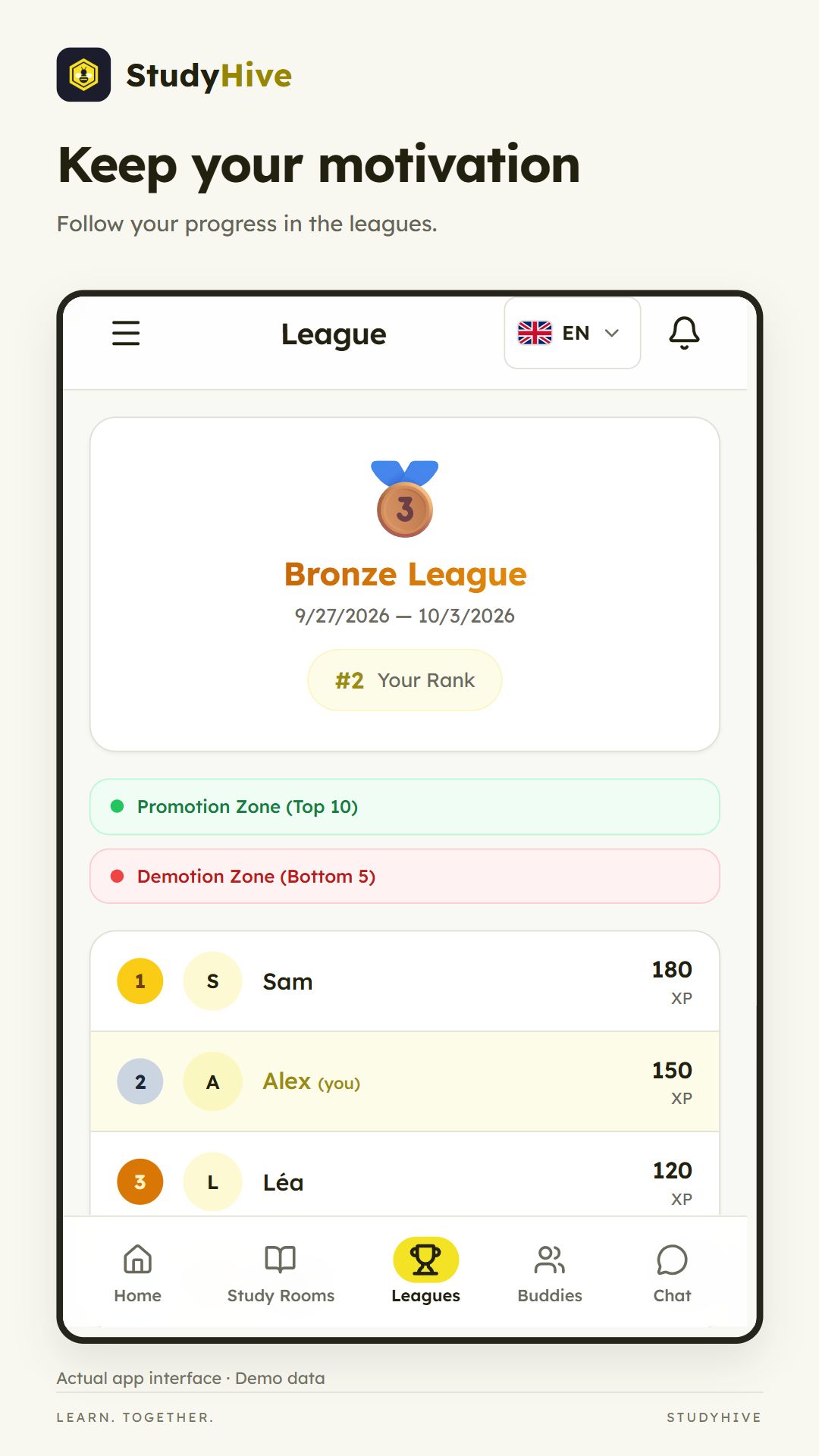 Leagues screen